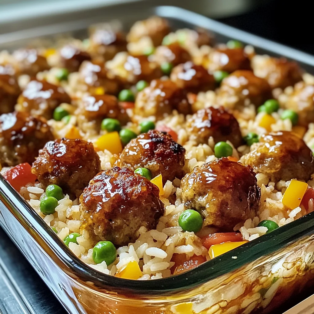 Honey Garlic Meatball & Rice Bake