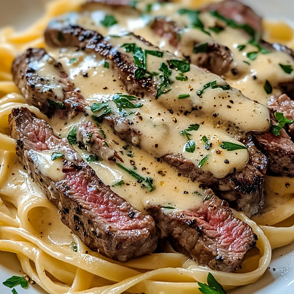 Savory Steak Gorgonzola Alfredo with Creamy Parmesan Sauce