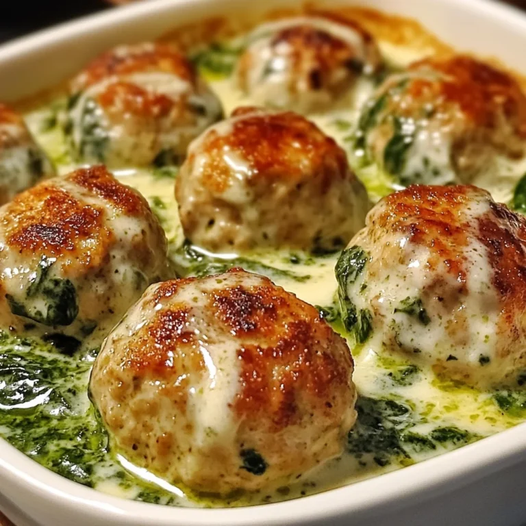 Baked Chicken Ricotta Meatballs with Spinach Alfredo Sauce