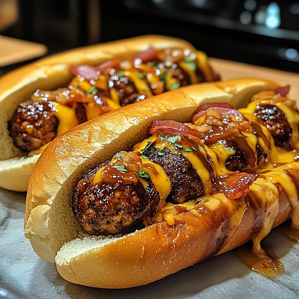 Bourbon BBQ Turkey Bacon Cheeseburger Meatball Subs Ready in 30 Minutes