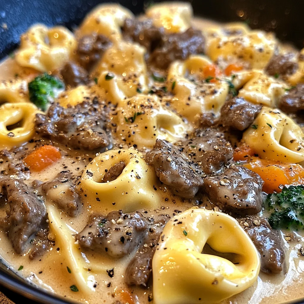 Cheesesteak Tortellini in Creamy Provolone Sauce