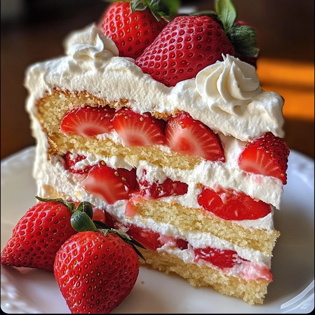 Moist Strawberry Shortcake Cake with Whipped Cream Frosting