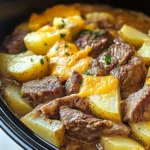 Slow Cooker Steak and Cheddar Potato Casserole