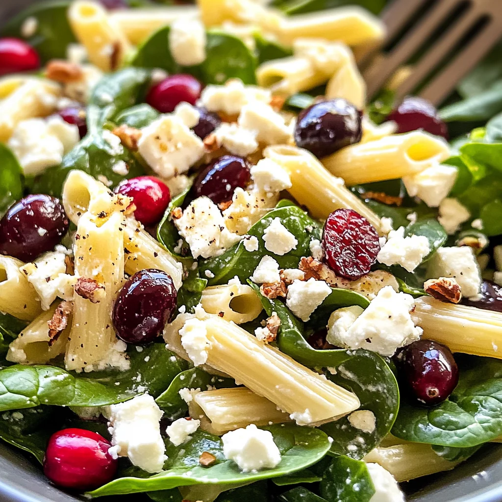 Spinach Pasta Salad with Feta and Cranberries