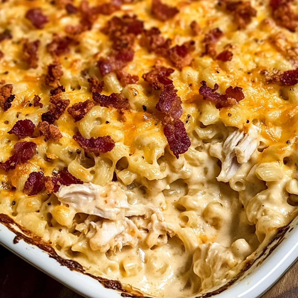Chicken Turkey Bacon Ranch Mac and Cheese Casserole
