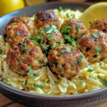 Greek Chicken Meatballs with Lemon Orzo