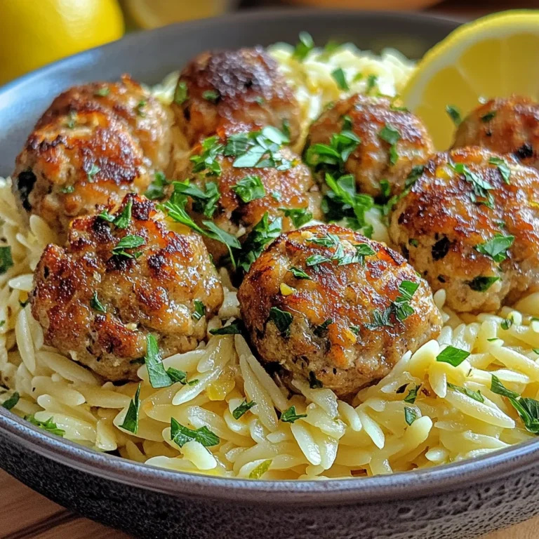 Greek Chicken Meatballs with Lemon Orzo